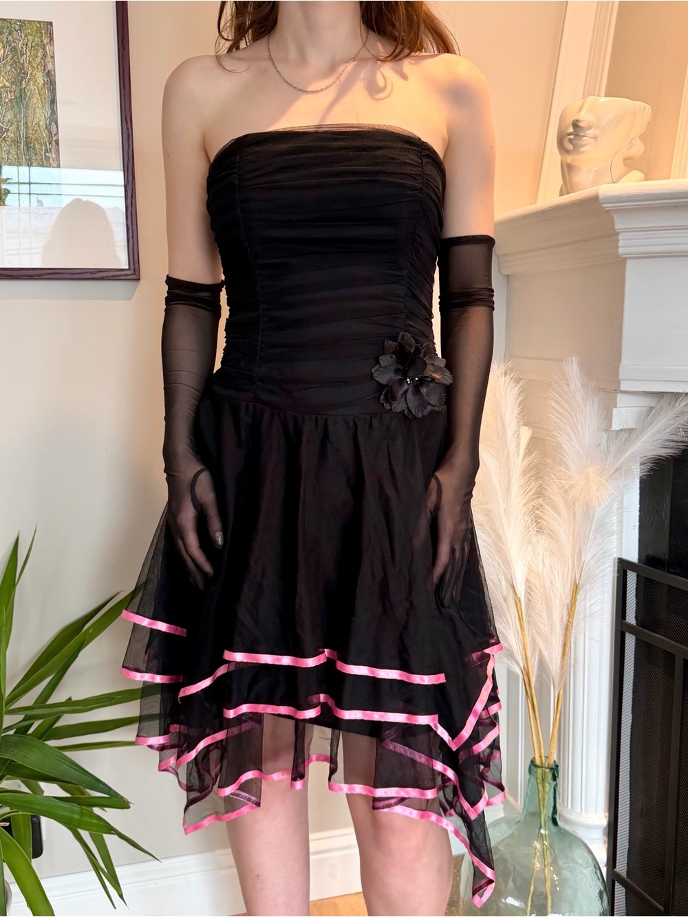 Y2K vintage black pink and tulle prom dress size S